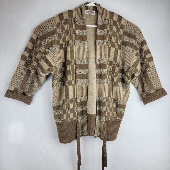 Escada Womens Size 36 Small Brown Tan Wool Alpaca Tie Cardigan Sweater - Picture 1 of 9